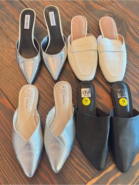 4 Pair Mule Bundle Size 9 Dolce Vita Nordstrom Steve Madden Black Silver White